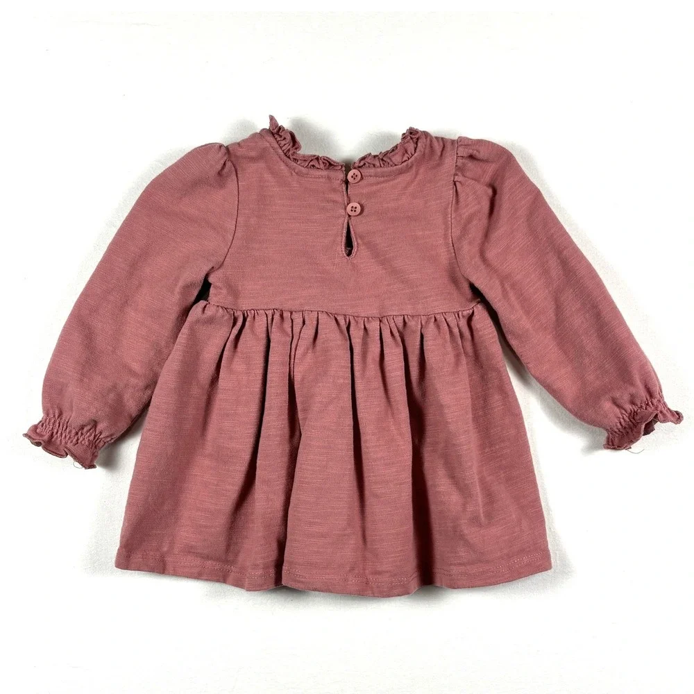 Tahari Baby Girls Dusty Rose Button Back Ruffle Neck‎ Top Shirt 24mo